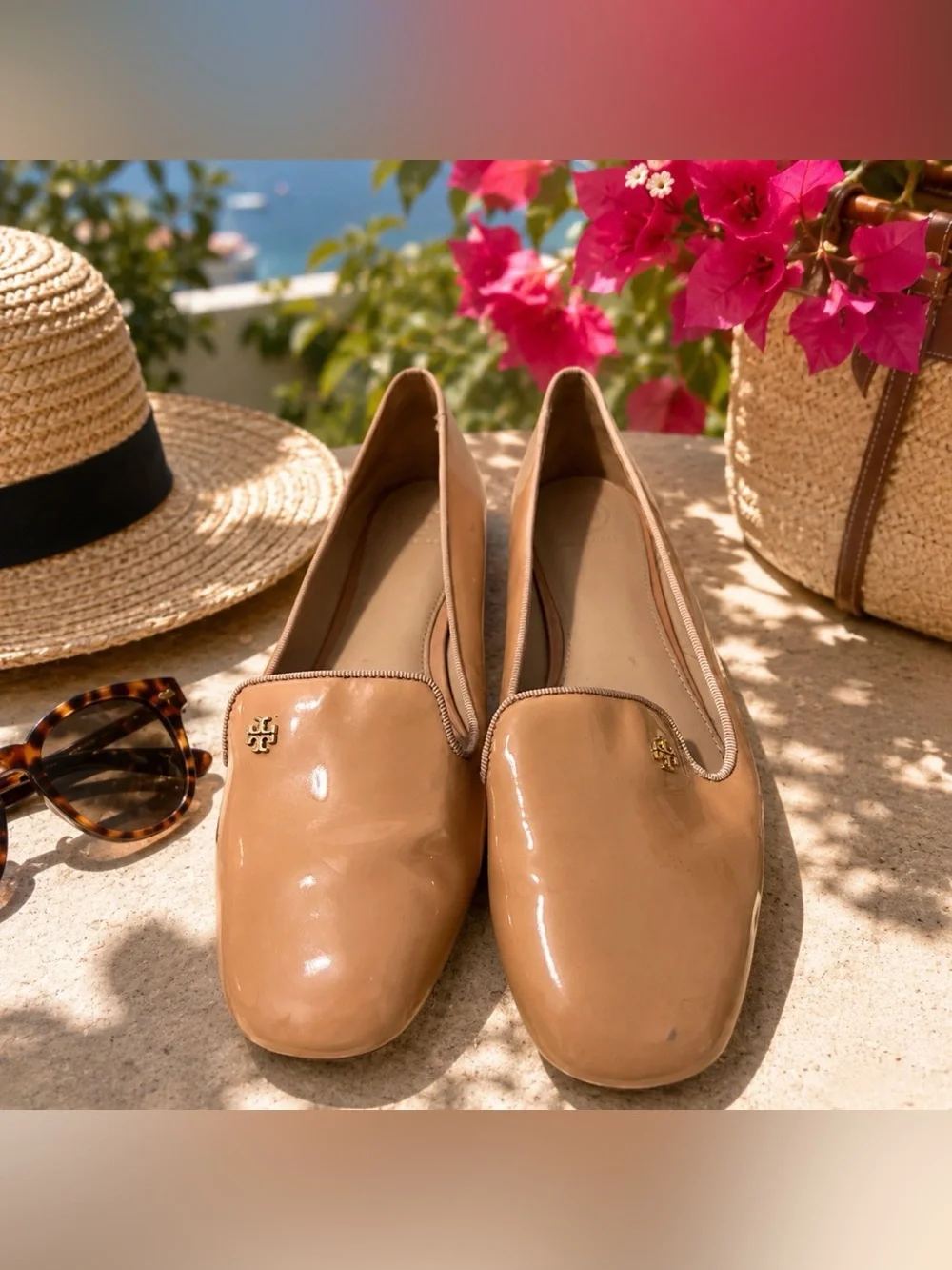 Tory Burch size 8.5 Samantha smoking patent leather tan loafer